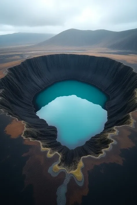 Iceland drone highland cratère lake