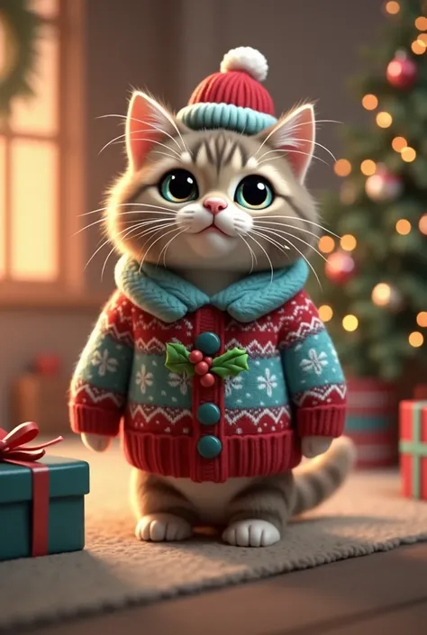 cat with Christmas sweater 