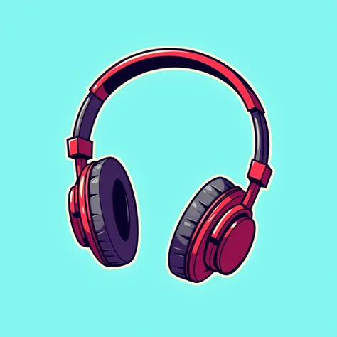  Centralized headphone logo, comic-book style,  background baby blue