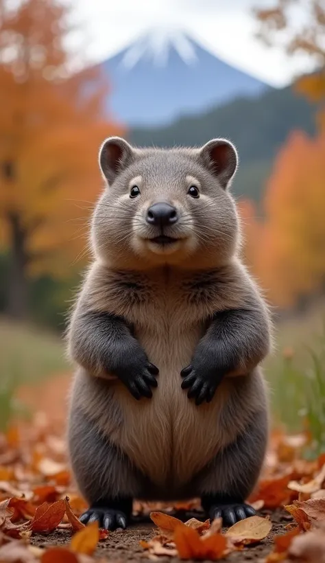 
A real wombat

cute smile、 

whole body、 
Photo quality、 
Realistic、 
 standing on its back legs like a human 、 
 is facing the front、 
 hands are lowered to the side of the body 、 
smile、 
 seems happy、 
 seems to be having fun、 
 looking at the camera、 ...