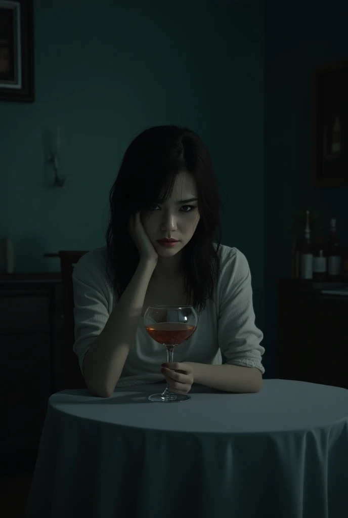 Willow sits in the dining room, alone and melancholic, as she drowns her sorrows in her wine glass. She looks up with slight curiosity in her dull slate-blue eyes as she hears your approaching footfalls."Who might you be? Did my ‘darling’ husband send you ...