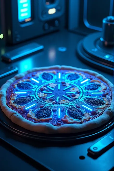 Make green blue high tech alien pizza