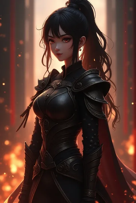 Female Warrior Anime  ,   beautiful and good eyes  ,   sweet lips  ,   Very Fine Eyes and Face  , Long eyelashes,   Complex Armor  ,   Metal Texture with Detail  ,  Drama Lighting  ,   Movie Elements  ,   Big Fantasy Story  , Bright colors, Dramatic Silhou...