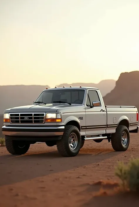 Create an image of an F1000 XLT 1998 Texas Edition in the colors white with the white stripes 