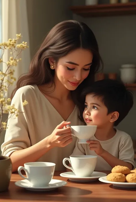 a women with a tea with his son named krish 