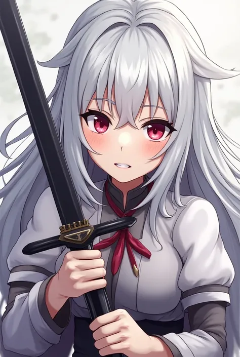  Pixel-style close-up shot of a person holding a sword using Anime Painter Studio, White hair,  drawing , White hair lady, White hair,  drawn with Animation Cartoonist Studio , Rage Art Style,  White hair女孩 , Legend of Sword Wind Griffith , Violent style, ...