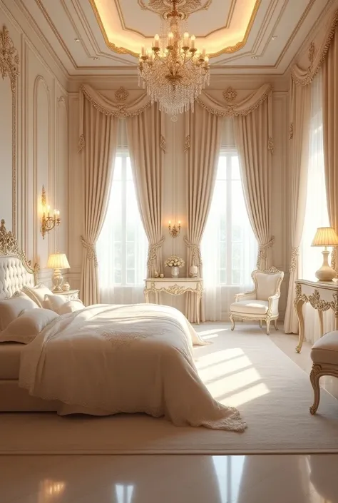 (photorealism:1.2), a luxurious bedroom with a pearl theme. Realistic, 4K.