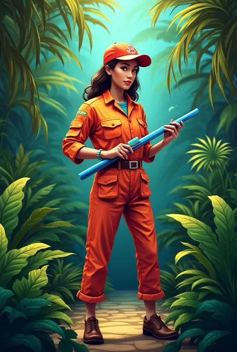 Bright, vibrant colors with greens and earth tones for the jungle, and a focus on the zookeeper’s colorful uniform and the bright blue toothbrush.