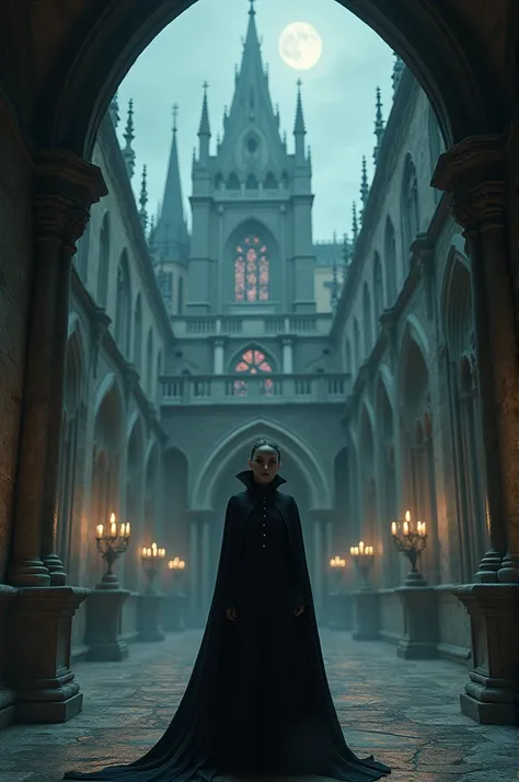 Young vampire standing in the castle