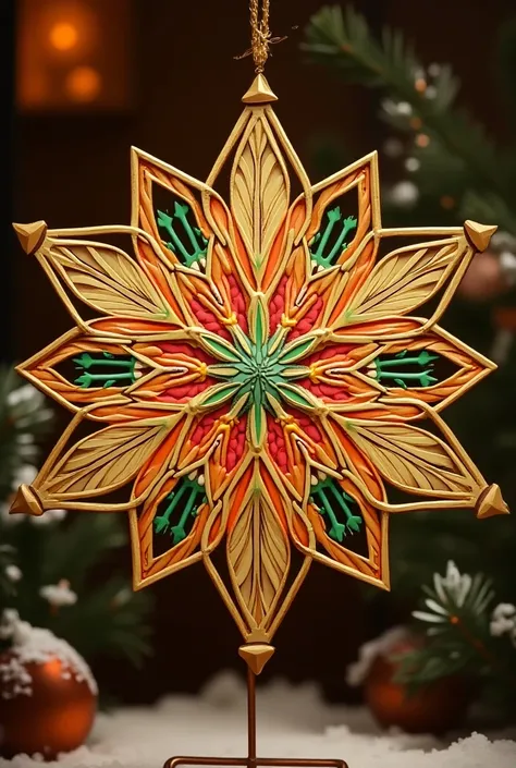 Christmas parol star with theme about construction of buildings