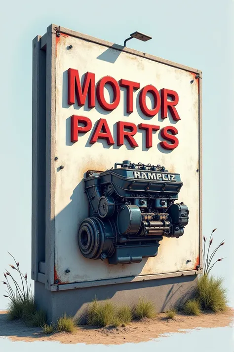 I need a sign that indicates in large letters the word Motor Parts and in small letters the words Clemen Limada and the figure of a motorized 
