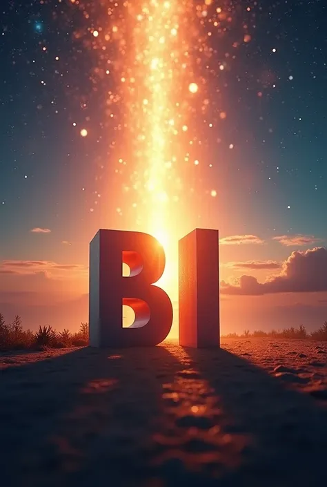 Create an advertising image for the POWER BI ,  the letters must be in 3D emerging from a beam of sunlight between a dawn of the world and infinity.  Y course showing the Business Intelligence and Data Analytics processes . 