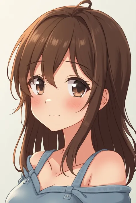 Generate the anime-style image of a student with beautiful tits and brown hair