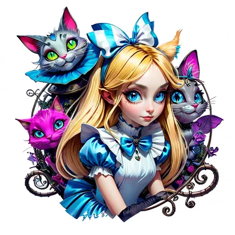 alice and the cheshirey cat, portrait of alice in wonderland, alice in wonderland style, the theme of alice in wonderland, alice in wonderland theme, alice in wonderland, alice in wonderland cyberpunk, alice in the wonderland, disney art style, alice from ...