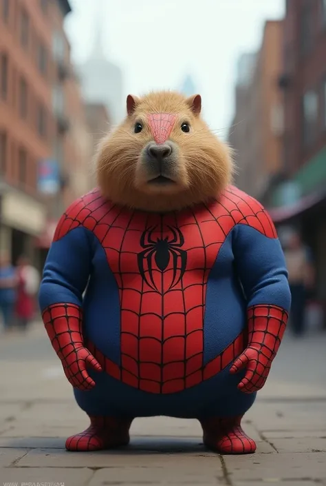 A capybara in a Spiderman costume 