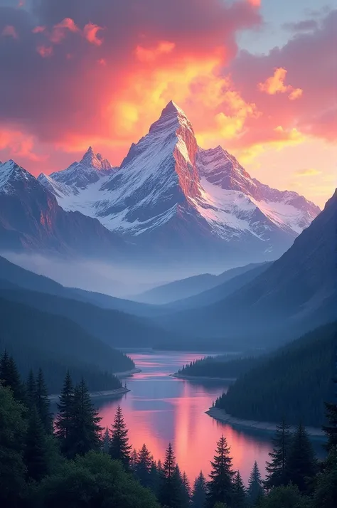 Beautiful Landscape view of a mountain with nice sunset