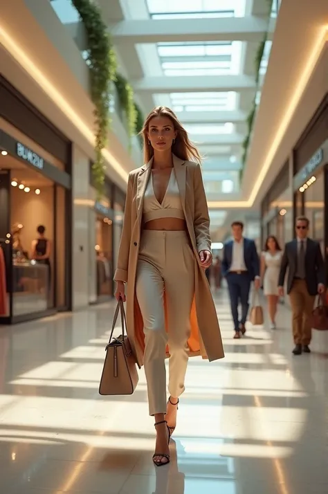 A glamour lady is shopping clothes in shopping mall