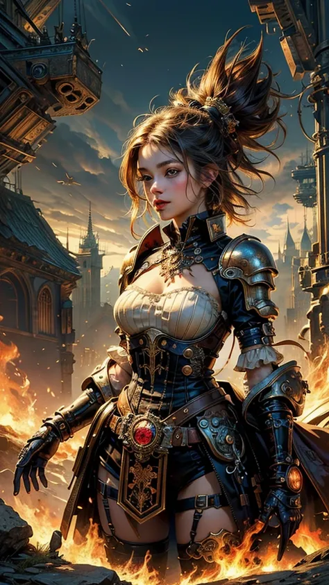 (masterpiece, top quality, best quality, official art, beautiful and aesthetic:1.2), (1girl), extreme steampunk detailed clothing,(fractal art:1.3),colorful,highest detailed