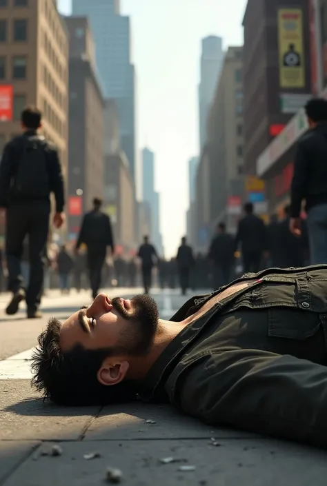 a man waking in the street