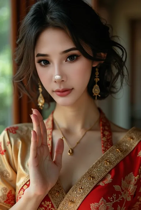 (Raw images:1.2), ( Photorealistic :1.4),( Masterpiece :1.3),(best quality:1.4), very high resolution portrait,(  Eye Detail ),( facial features),( clothing style details ),HDR,8k resolution, Single focus,Thai dress,Traditional Scarf ,Gold jewelry,1 girl ,...