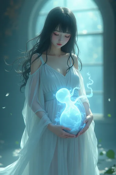 A ghost in a anima girls womb coming out from his womb 