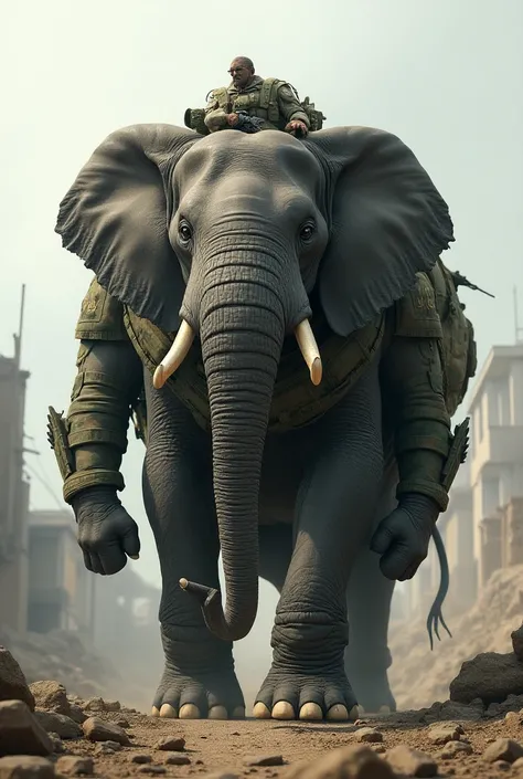 Create an image of an elephant in military clothes 