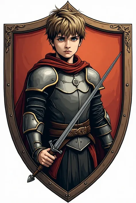 Warrior boy inside a logo shield