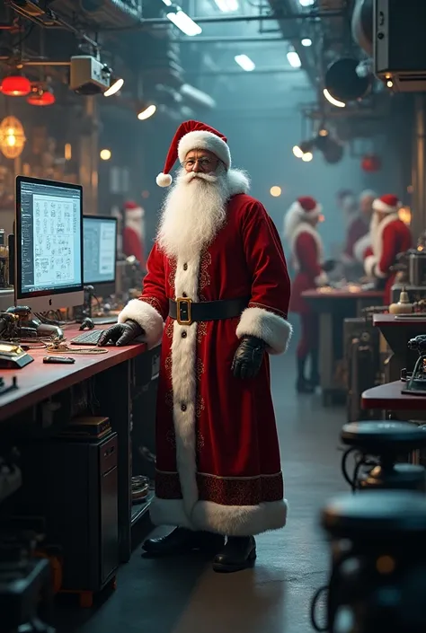 Play Santa Claus with a computer that looks technological, And with their elves with technology 