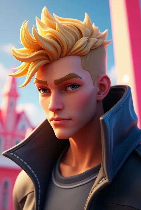 A young blond man in the style of bottomless Fornite