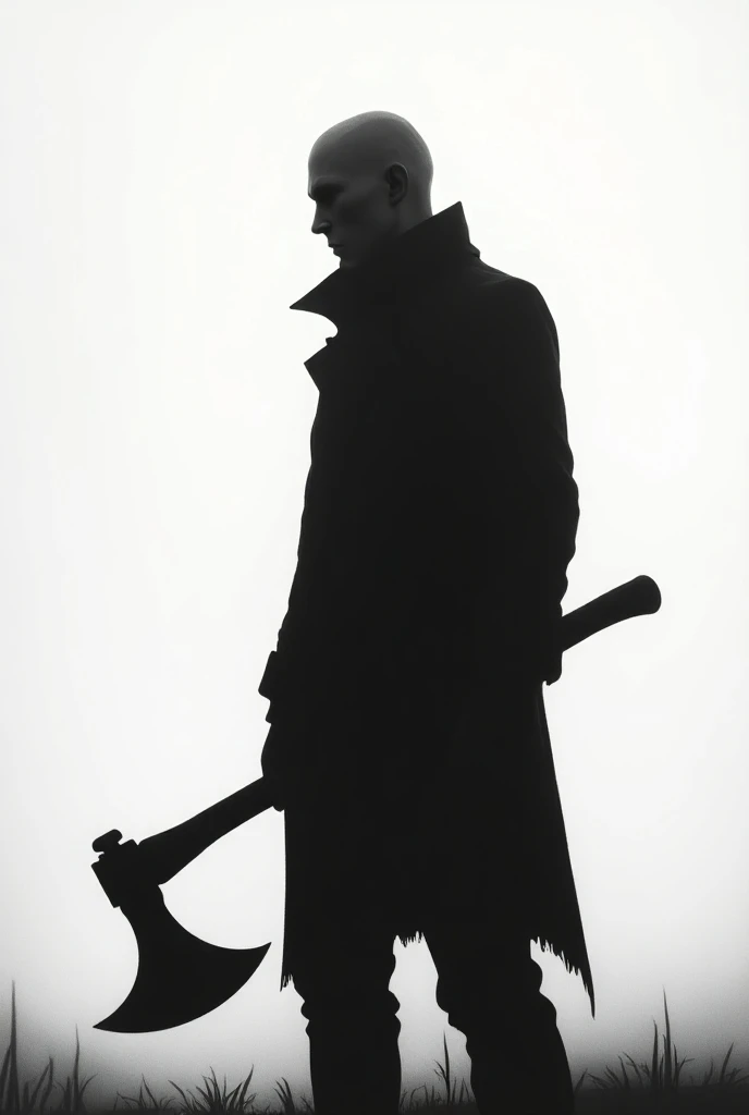 uninflated silhouette of a man with an ax in his right hand