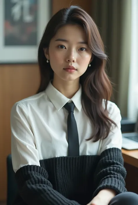 (japanese woman:1.5), 30 y.o, detailed face and eyes, (8k, RAW photo, best quality, masterpiece:1.2), (realistic, photo-realistic:1.37), ultra-detailed, ultra high res, high quality, high resolution, very detailed, office room, ((black off shoulder straigh...