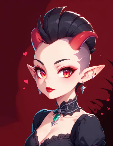 score_9, score_8_up, score_7_up, beautifully detailed succubus girl, mohawk, black hair, defined elf ears with ear guages, defin...