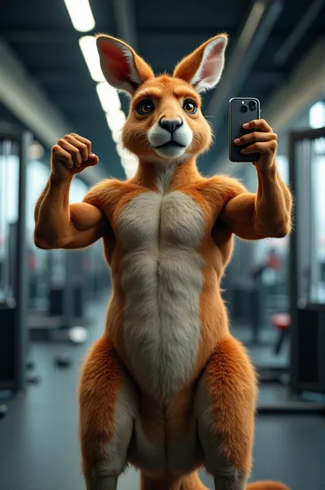 Muscular kangaroo to
Sending a selfie at the gym