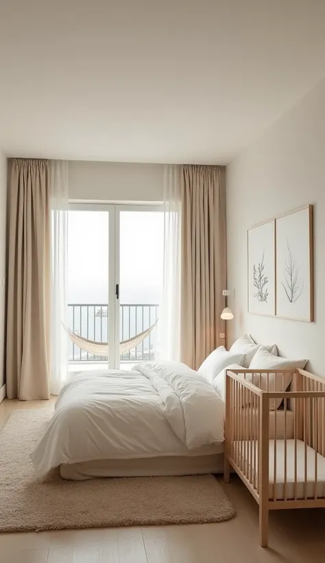 
1.883 / 5.000
RAW, realism, photography taken by a professional Canon camera, extreme realism.
This minimalist bedroom, designed for a couple sharing the space with their baby, combines comfort, functionality and a modern touch. The neutral color palette,...