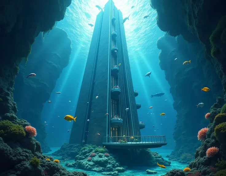 Make an aquarium inside a tower with an elevator