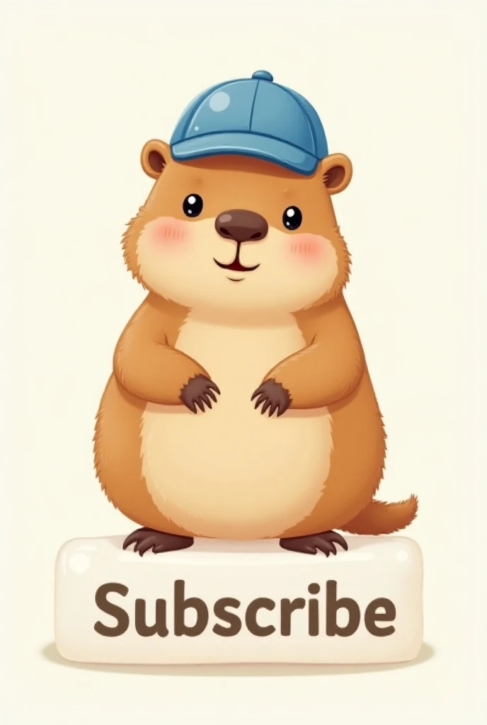 A subscribe button with a capybara that wears a blue cap