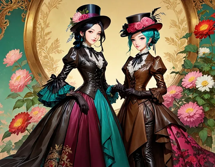 score_9, score_8_up, score_7, a picture of JInx from League Of Legends as refined lady of Victorian era, wearing silk and leather dress, high heeled boots, anime