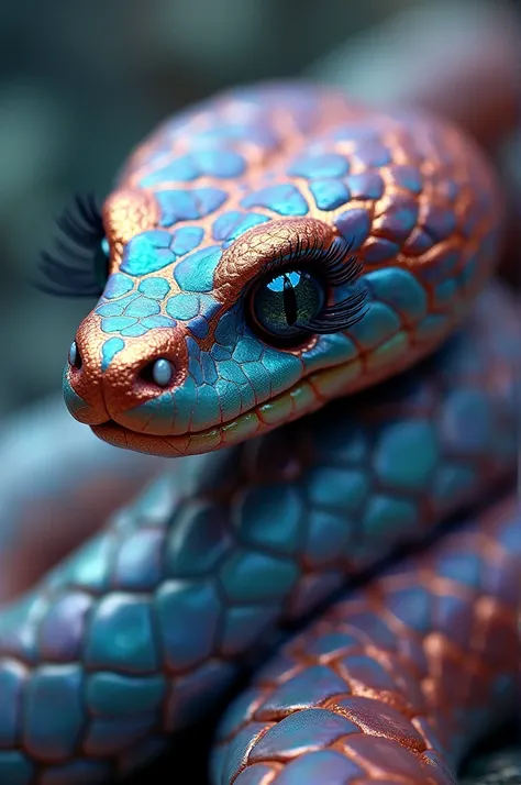 Snake with makeup and with eyelashes 