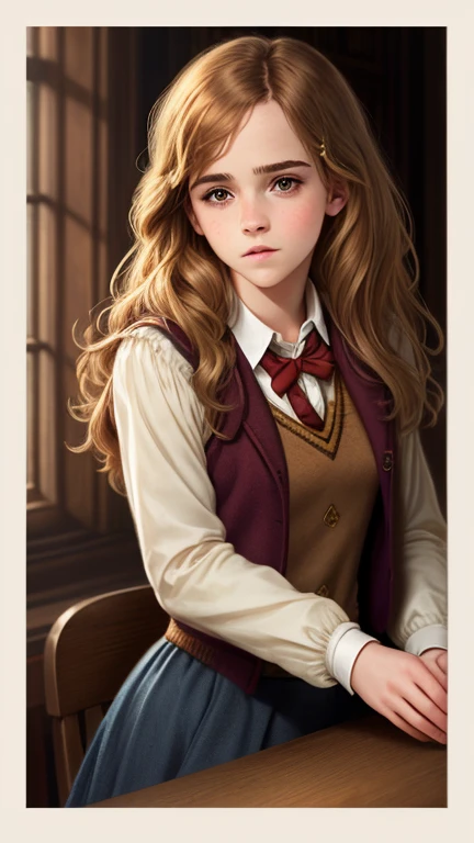 Young Emma Watson, , as Hermione Granger, photorealistic
