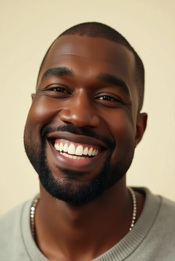 Make Kanye West smiling for a white skin photo 