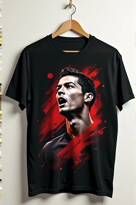  A black shirt with a good background because it is for my clothing catalog , Send me the shirt on a hanger or stretched on a  , not just the print  , I need the shirt,  Here are the specifications  ,  That the pattern is a very great image of Cristiano Ro...