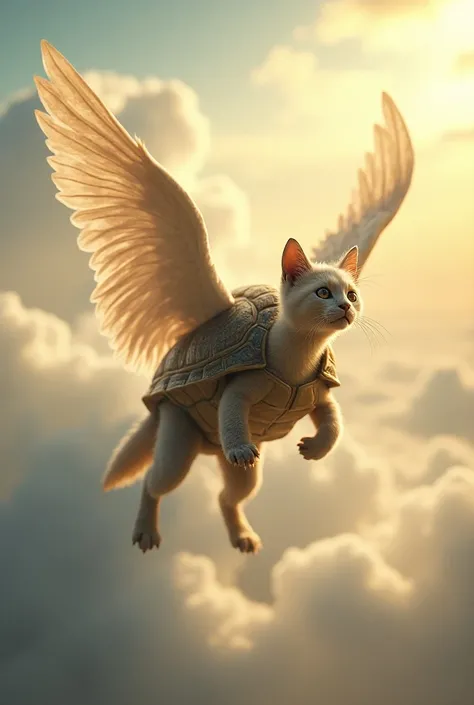 Tortoise breed cat puppy with angel wings and flying to the sky.
