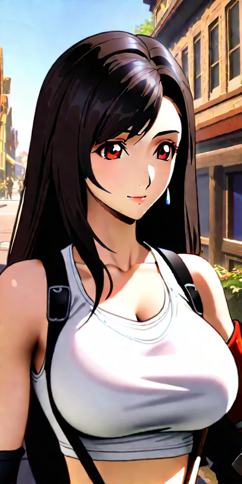 (((((tifa lockhart,Final Fantasy:1.5))))),((Highest quality、masterpiece、anime style、best quality、high resolution、8k、detailed、ultra-detailed:1.3))、Long legs:1.2, Beautiful woman with perfect figure:1.4、(Smiling:1.2), double eyelid、30-year-old female、((((One...