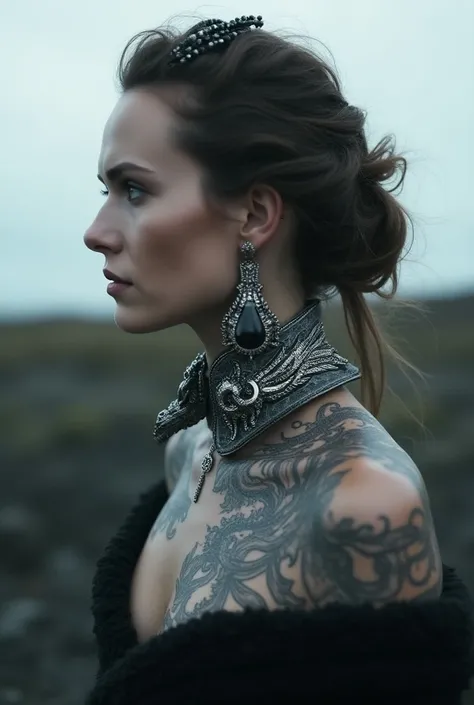 A strikingly solitary Icelandic woman, her presence captivating yet unapproachable, observed from afar by passersby without engaging. The scene portrays a sense of isolation and intrigue. This image, perhaps a photograph, captures the womans aura of myster...