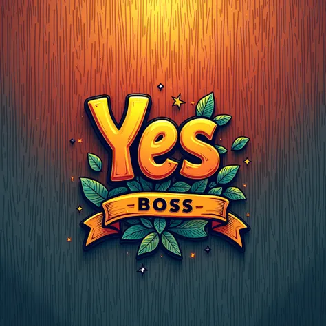  create a logo with the acronym  (Yes boss )  creative background that identifies a creative designer company, detailed landscape, warm colors , practical,  background suitable for a logo preferably wood color ,  face vibrant colors, Drip of water , Pictur...