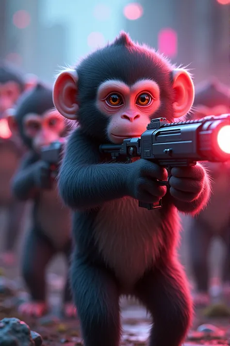 Ten monkeys with láser guns. 