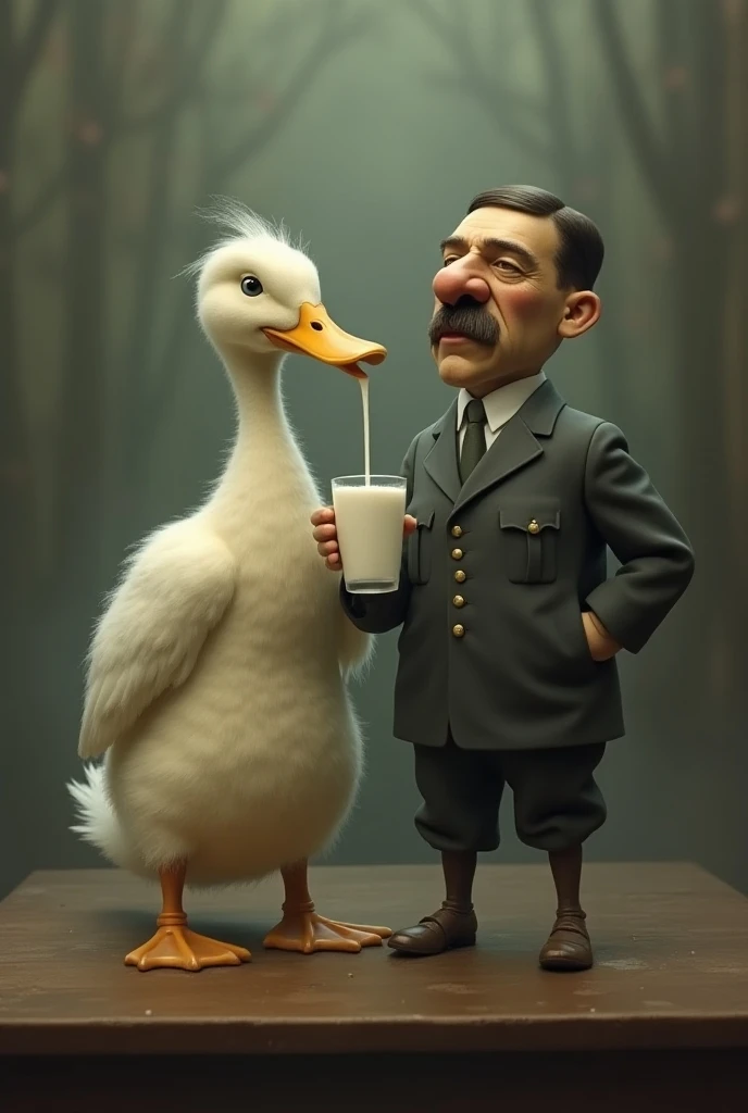 Duck drinking milk with Hitler