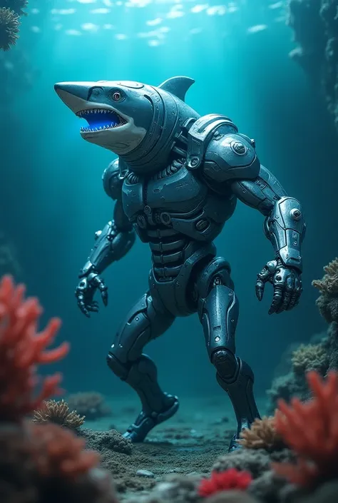 hello!  How can I help you today ?

 Make a prompt of a Cyborg staring at a shark ,  the two angrily faced .  The bodies of both appear .

Prompt:

 Imagine a tense underwater scenario ,  where an imposing cyborg and a ferocious shark face each other , bot...