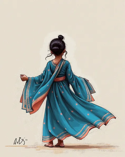 A saloar camij wearing bengali girls behind side sketch 