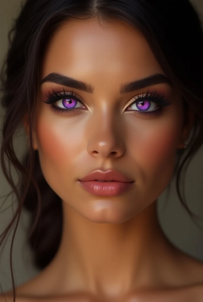 Beautiful white Latin woman with realistic violet eyes